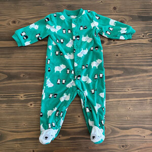 Baby Just One You Carter’s Green Polar Bear Penguin Footie Sleeper 6M